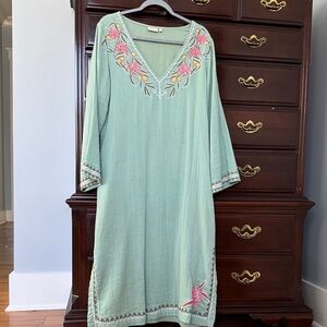 Spartina 449 Embroidered Green Maxi Dress/beach coverup